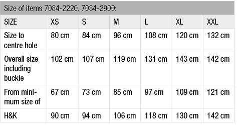 Size of items 7084 2220, 7084 2900:,SIZE,XS,S,M,L,XL,XXL,Size to centre hole,80 cm,84 cm,96 cm ,108 cm ,120 cm ,132 c...