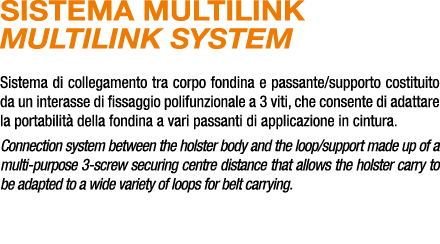 SISTEMA MULTILINK MULTILINK SYSTEM Sistema di collegamento tra corpo fondina e passante/supporto costituito da un int...