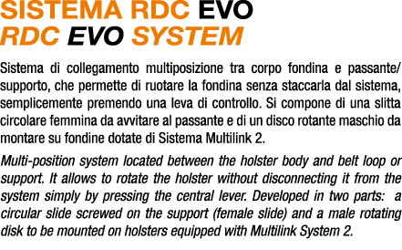 SISTEMA RDC EVO RDC EVO SYSTEM Sistema di collegamento multiposizione tra corpo fondina e passante/supporto, che perm...
