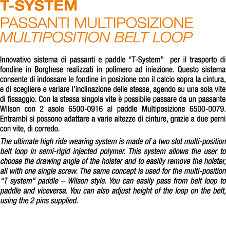 T SYSTEM PASSANTI MULTIPOSIZIONE MULTIPOSITION BELT LOOP Innovativo sistema di passanti e paddle “T System” per il tr...