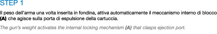 STEP 1 Il peso dell’arma una volta inserita in fondina, attiva automaticamente il meccanismo interno di blocco (A) ch...