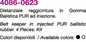 4086 0623 Distanziale reggicintura in Gomma Balistica PUR ad iniezione. Belt keeper in injected PUR ballistic rubber....