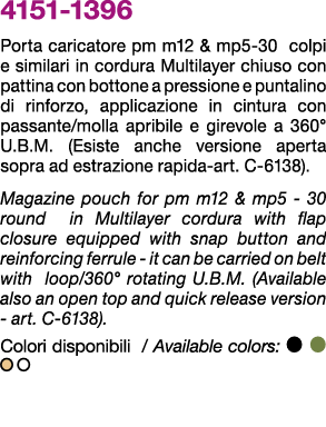 4151 1396 Porta caricatore pm m12 & mp5 30 colpi e similari in cordura multilayer chiuso con pattina con bottone a pr...
