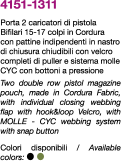 4151 1311 Porta 2 caricatori di pistola Bifilari 15 17 colpi in Cordura con pattine indipendenti in nastro di chiusur...