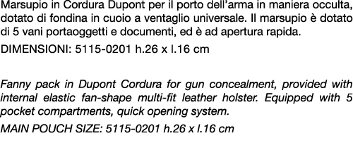 Marsupio in Cordura Dupont per il porto dell’arma in maniera occulta, dotato di fondina in cuoio a ventaglio universa...