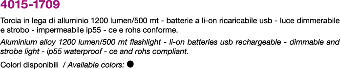 4015 1709 Torcia in lega di alluminio 1200 lumen/500 mt batterie a li on ricaricabile usb luce dimmerabile e strobo i...