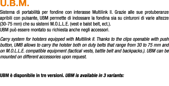 U.B.M. Sistema di portabilit per fondine con interasse Multilink II. Grazie alle sue protuberanze apribili con pulsa...
