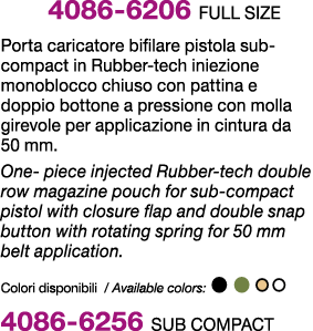  4086 6206 FULL SIZE Porta caricatore bifilare pistola sub compact in Rubber tech iniezione monoblocco chiuso con pat...