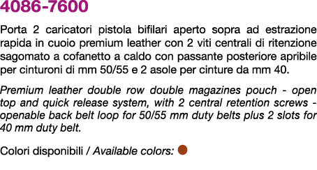 4086 7600 Porta 2 caricatori pistola bifilari aperto sopra ad estrazione rapida in cuoio premium leather con 2 viti c...