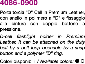 4086 0900 Porta torcia “D” Cell in Premium Leather, con anello in polimero a “D” e fissaggio alla cintura con doppio ...