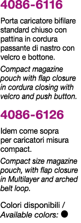 4086 6116 Porta caricatore bifilare standard chiuso con pattina in cordura passante di nastro con velcro e bottone. C...